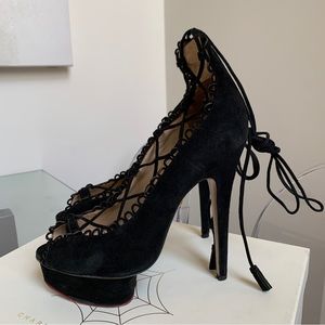 Charlotte Olympia Gladys Suede Lace-up Platform Stilettos